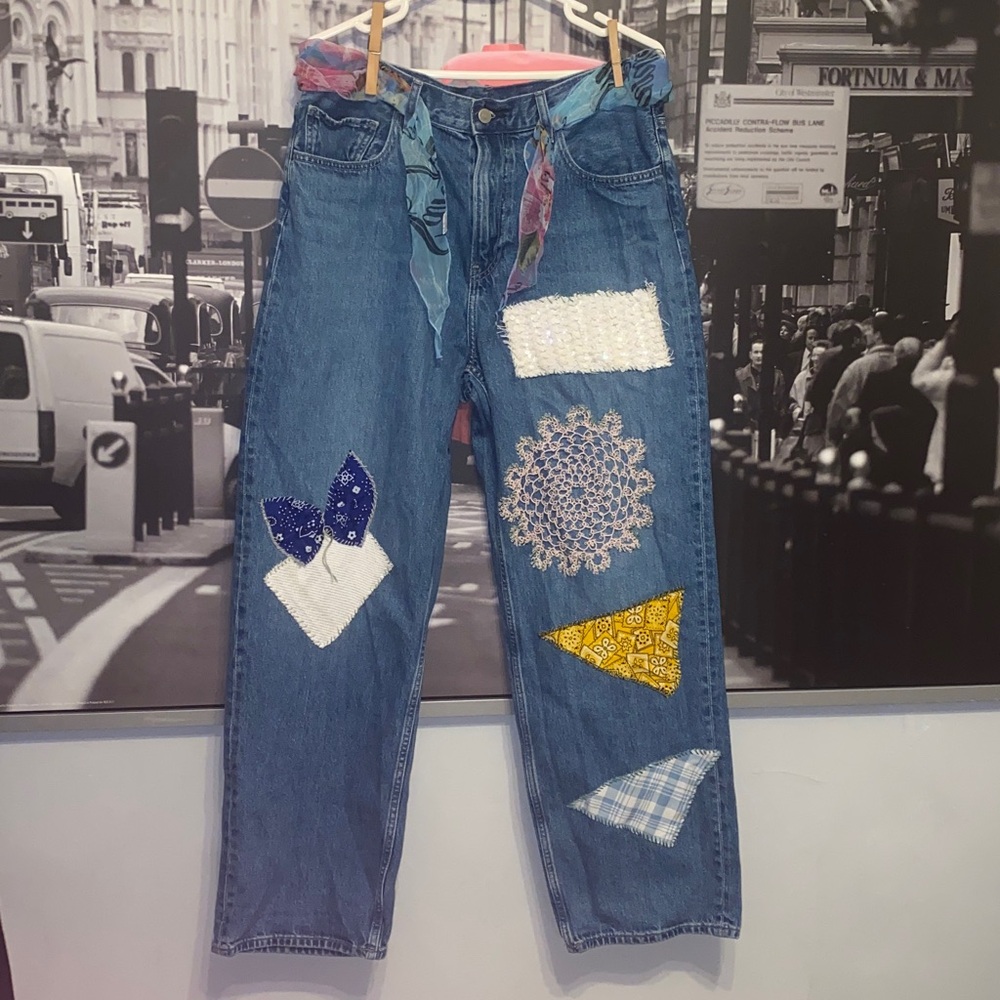 Upcycled Uniqlo women’s Jeans Patchwork size 34